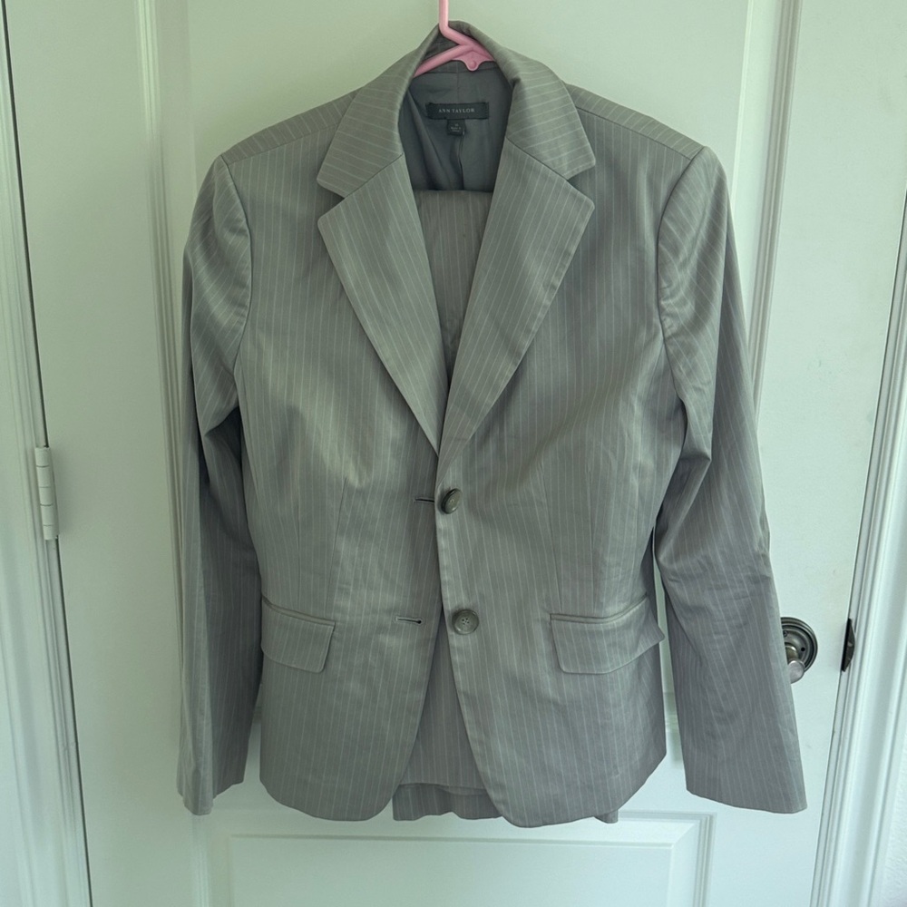 Ann Taylor Light Gray Striped Pantsuit